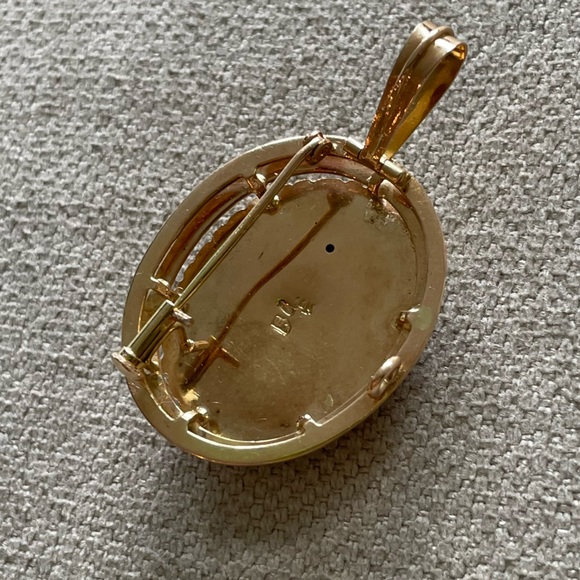 💙Antique💙14K Solid Gold Lace Blue Flower Pin Enamel Brooch Pendant - Picture 2 of 10